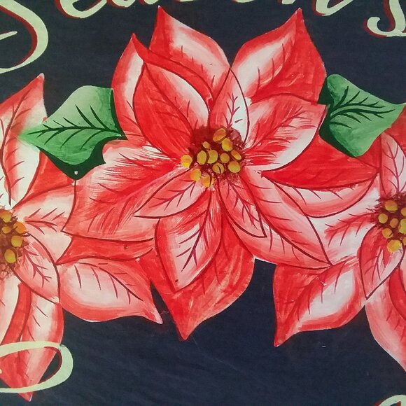 Christmas Painted Slate "Season's Greetings" Red Poinsettias 12 3/4" x 9 3/4" - Picture 4 of 10